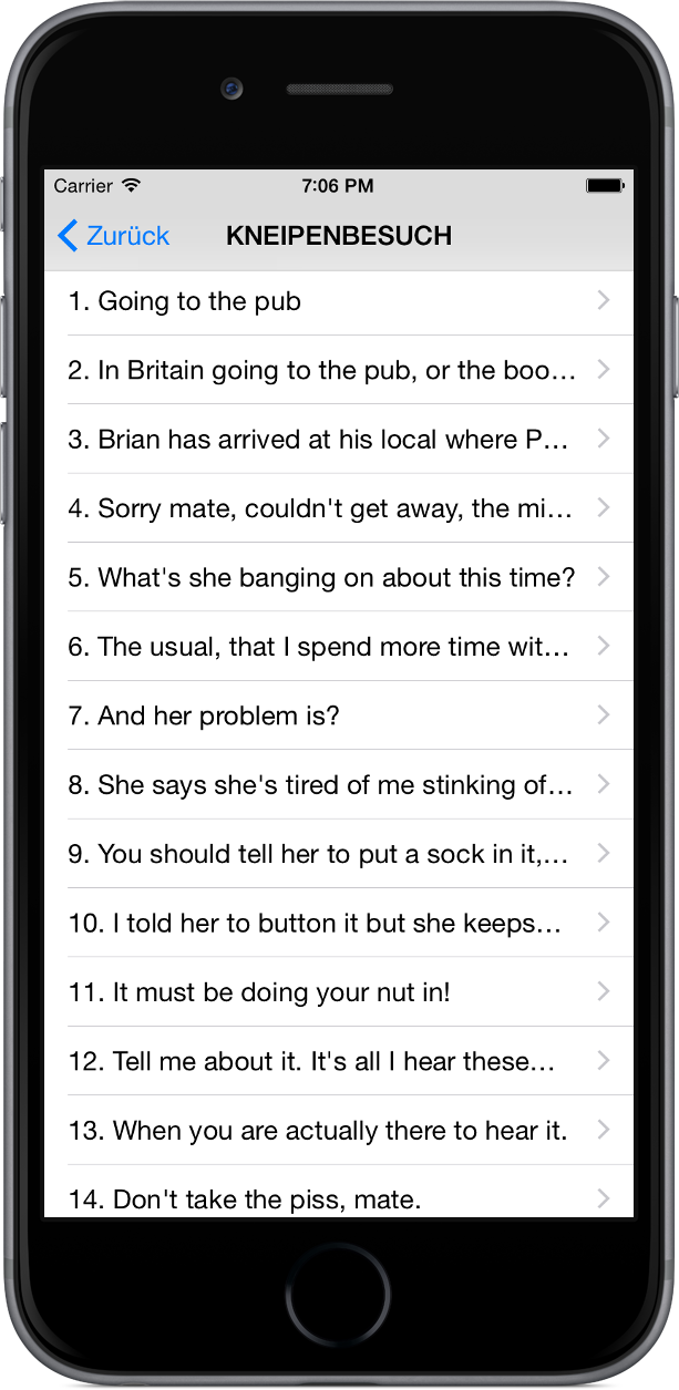 Kneipen-Englisch auf iPhone 6 - liste de satze