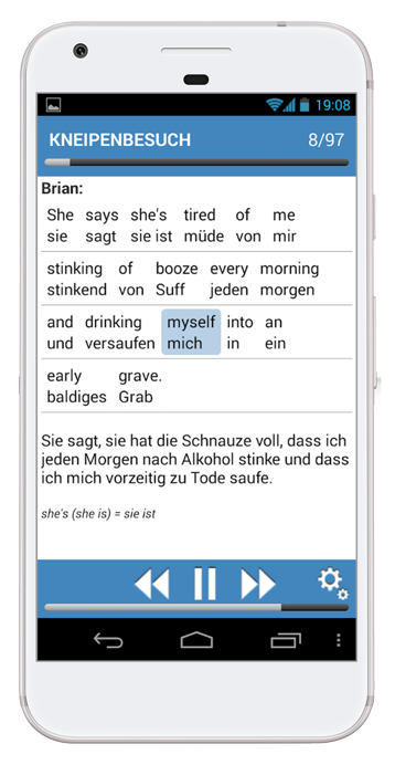 Kneipen-Englisch auf Android smartphone - satz